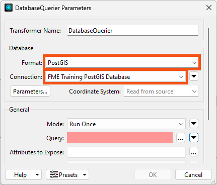 DatabaseQuerier parameters